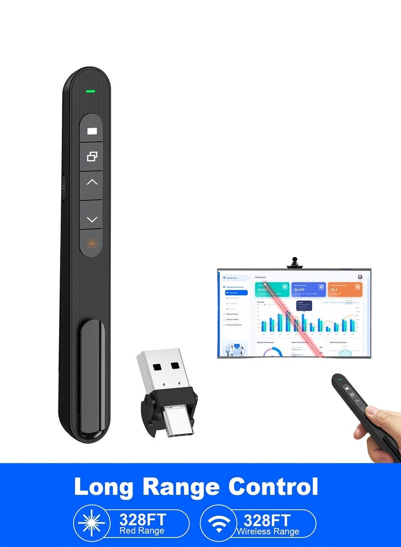 FDTY USB & Type-C 2 in 1 Clicker for Powerpoint,328FT Wireless Presenter Remote PPT PowerPoint Clicker,2.4GHz Hyperlink Volume Presentation Clicker for Powerpoint Computer Laptop Mac - Image 1
