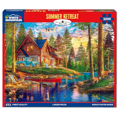 White Mountain 1000 Piece Jigsaw Puzzle Scenice Lake Cabin Puzzles with Large Pieces for Adults and Family 24x30 Summer Retreat - Image 5