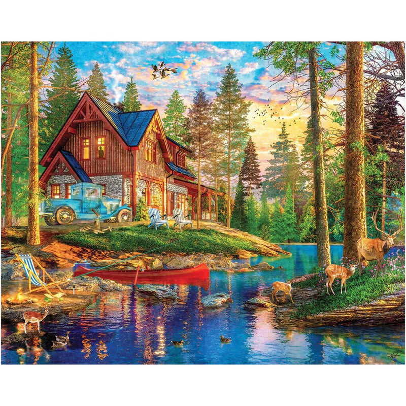 White Mountain 1000 Piece Jigsaw Puzzle Scenice Lake Cabin Puzzles with Large Pieces for Adults and Family 24x30 Summer Retreat - Image 3