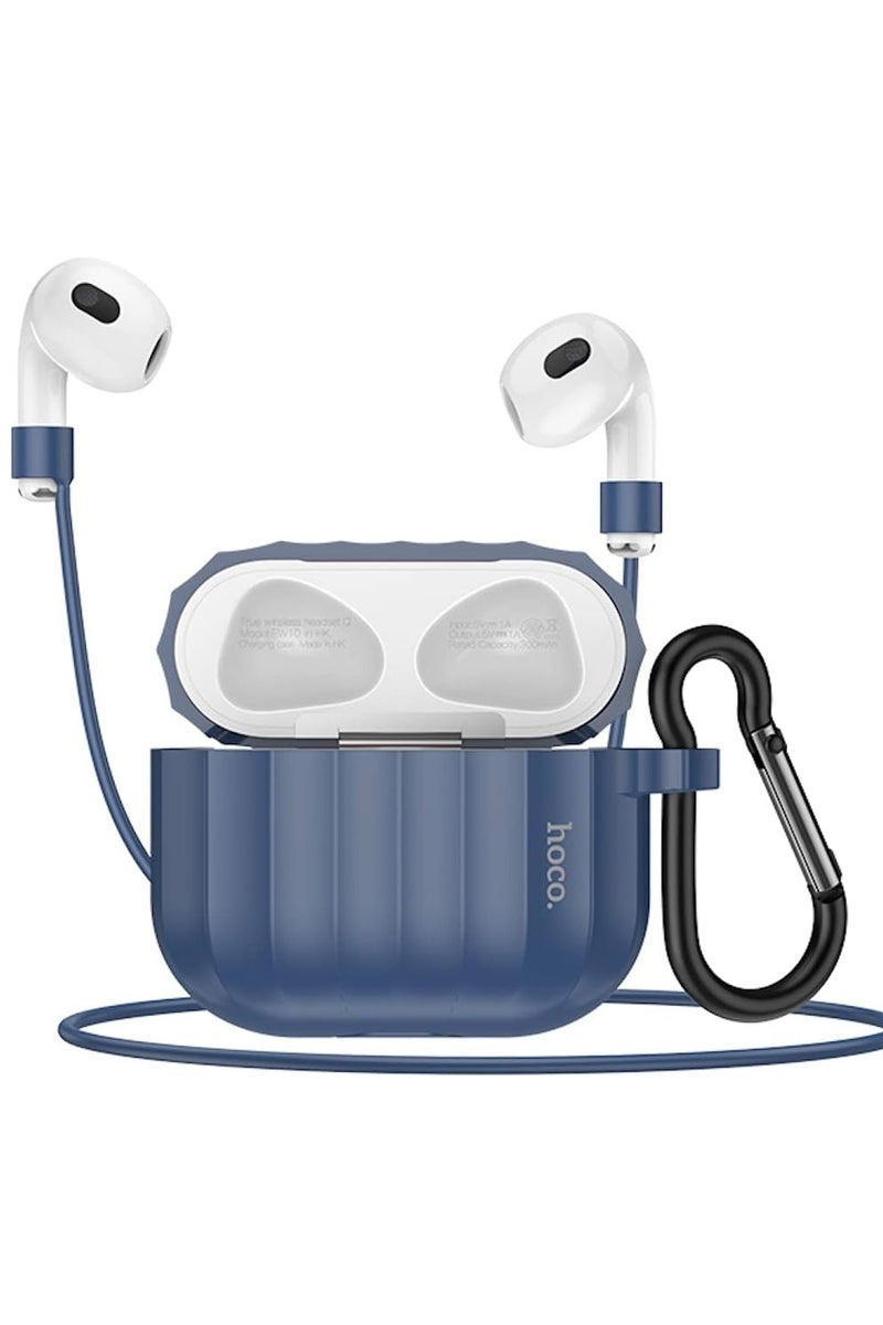 Hoco WB22 - Glory Series Silicone Protective Cover Case Designed For Apple AirPods 3 (2021), With Hook And Neck Strap - Dark Night Blue - Image 1