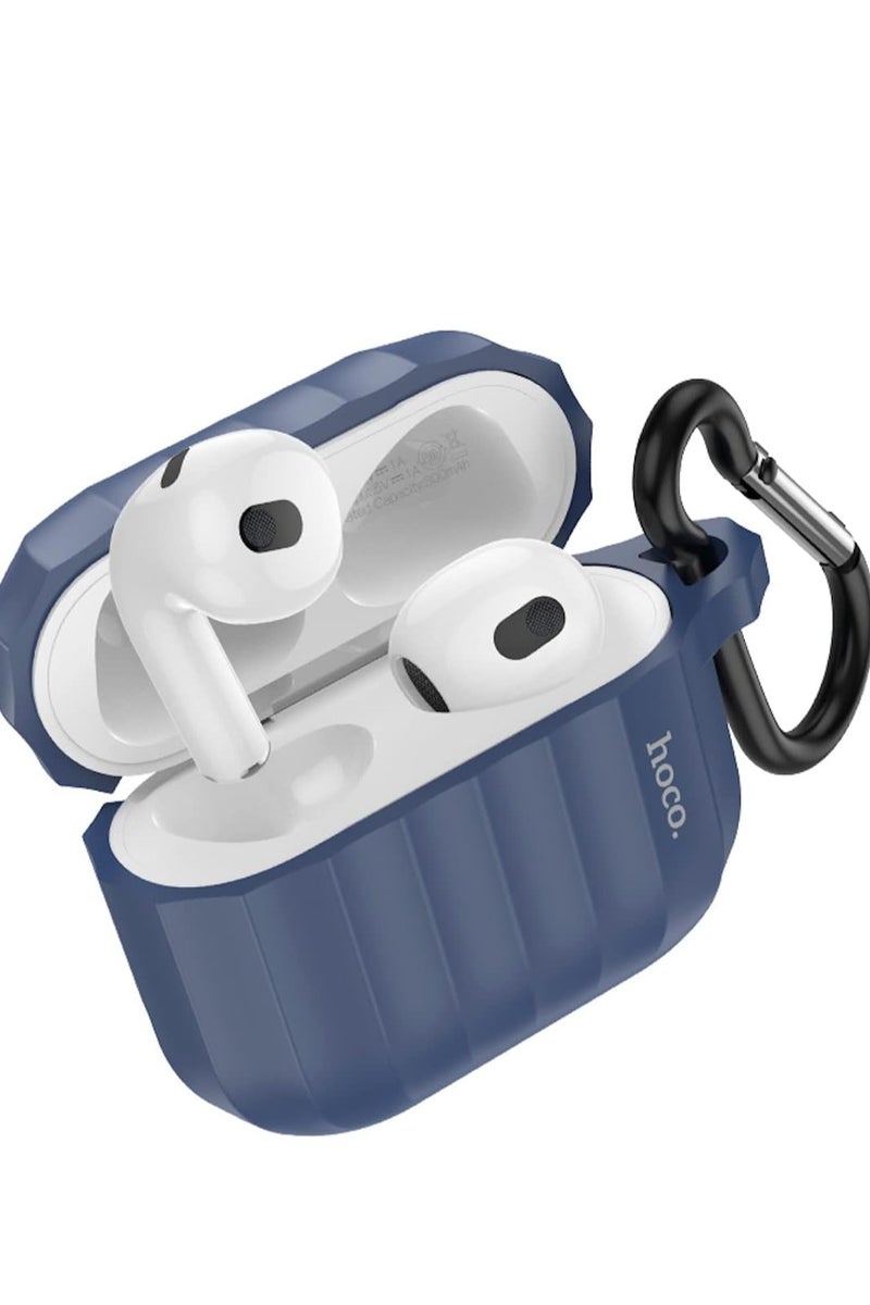 Hoco WB22 - Glory Series Silicone Protective Cover Case Designed For Apple AirPods 3 (2021), With Hook And Neck Strap - Dark Night Blue - Image 2