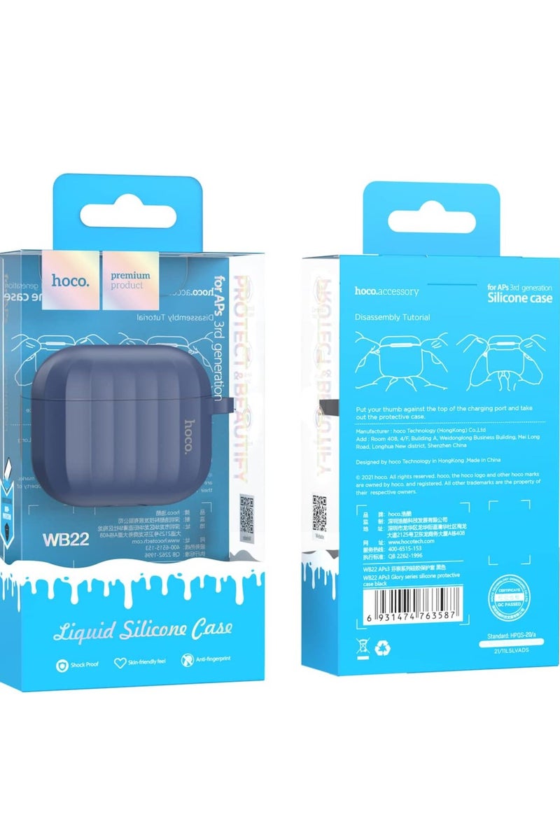 Hoco WB22 - Glory Series Silicone Protective Cover Case Designed For Apple AirPods 3 (2021), With Hook And Neck Strap - Dark Night Blue - Image 4