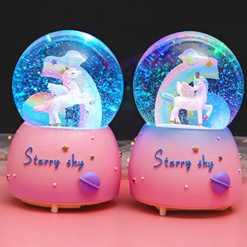 VECU Unicorn Snow Globe for Kids, VECU Snow Globe with Music Perfect Unicorn Music Box for Girls, Granddaughters Babies Birthday ( Manual Snow Drift) - Image 3