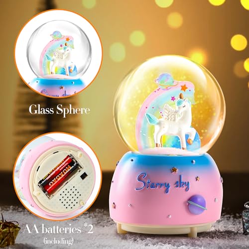 VECU Unicorn Snow Globe for Kids, VECU Snow Globe with Music Perfect Unicorn Music Box for Girls, Granddaughters Babies Birthday ( Manual Snow Drift) - Image 2