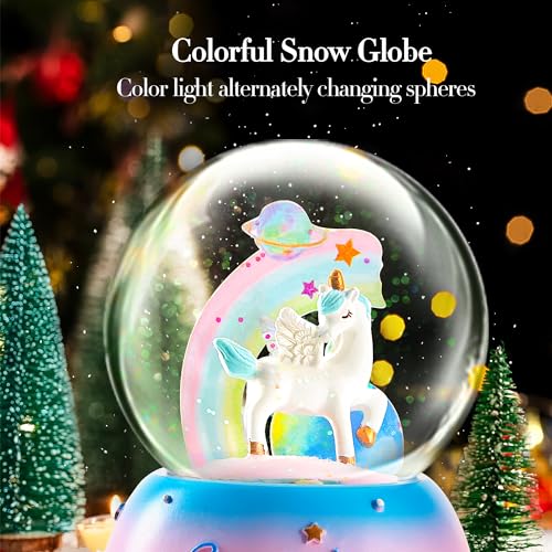 VECU Unicorn Snow Globe for Kids, VECU Snow Globe with Music Perfect Unicorn Music Box for Girls, Granddaughters Babies Birthday ( Manual Snow Drift) - Image 5