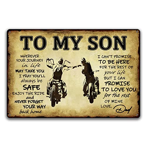 tosles To My Son Metal Sign Dad Present To Son Sign Funny Tin Signs Vintage Wall Decor Bikers Metal Prayer Plaque To My Son Gifts From Dad Inspirational Poster Sign 8x12 Inch - Image 1