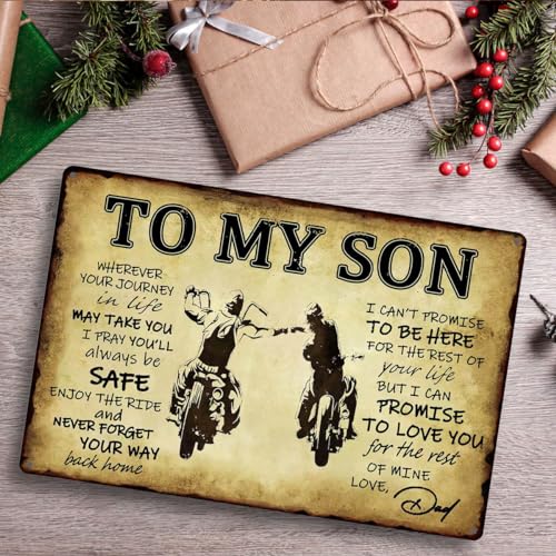 tosles To My Son Metal Sign Dad Present To Son Sign Funny Tin Signs Vintage Wall Decor Bikers Metal Prayer Plaque To My Son Gifts From Dad Inspirational Poster Sign 8x12 Inch - Image 2