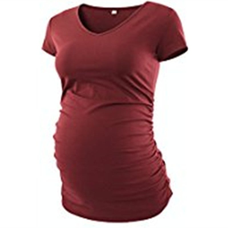 Cross-border supply wish ebay European and American women's clothing solid color round neck pullover short-sleeved maternity T-shirt three-color gray S - Image 5