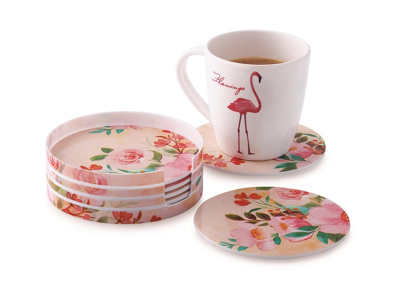 sunlife | Premium Orchid Floral Tea Coaster Set | Durable Melamine, Heat & Cold Resistant, Stain Resistant, Attractive Design | Perfect for Coffee, Tea, and Table Protection (Pink) - Image 3