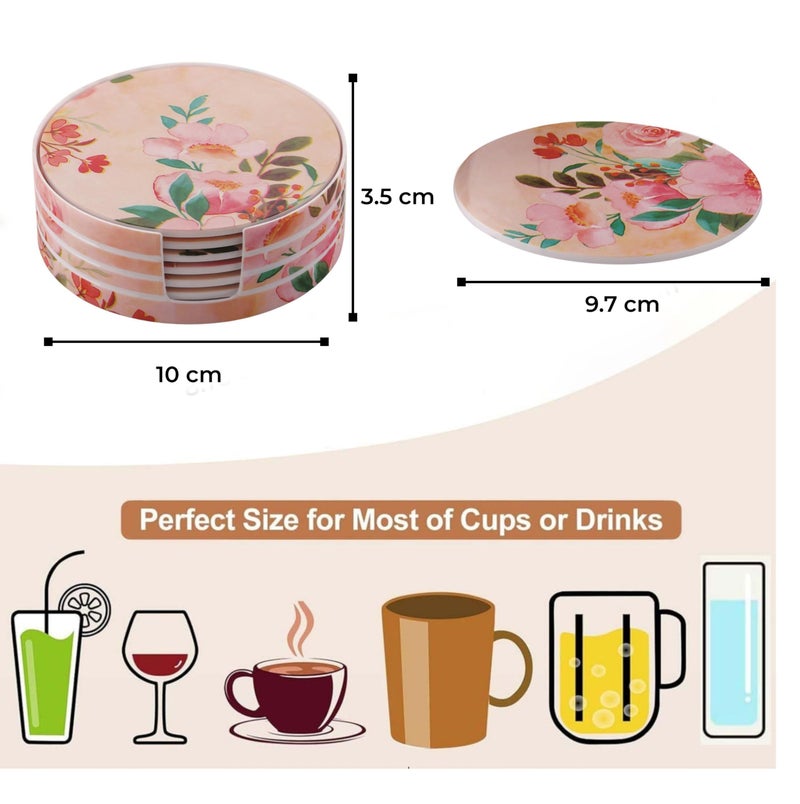 sunlife | Premium Orchid Floral Tea Coaster Set | Durable Melamine, Heat & Cold Resistant, Stain Resistant, Attractive Design | Perfect for Coffee, Tea, and Table Protection (Pink) - Image 2