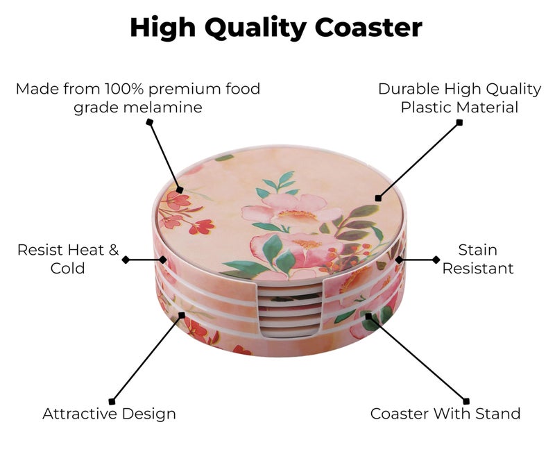 sunlife | Premium Orchid Floral Tea Coaster Set | Durable Melamine, Heat & Cold Resistant, Stain Resistant, Attractive Design | Perfect for Coffee, Tea, and Table Protection (Pink) - Image 4