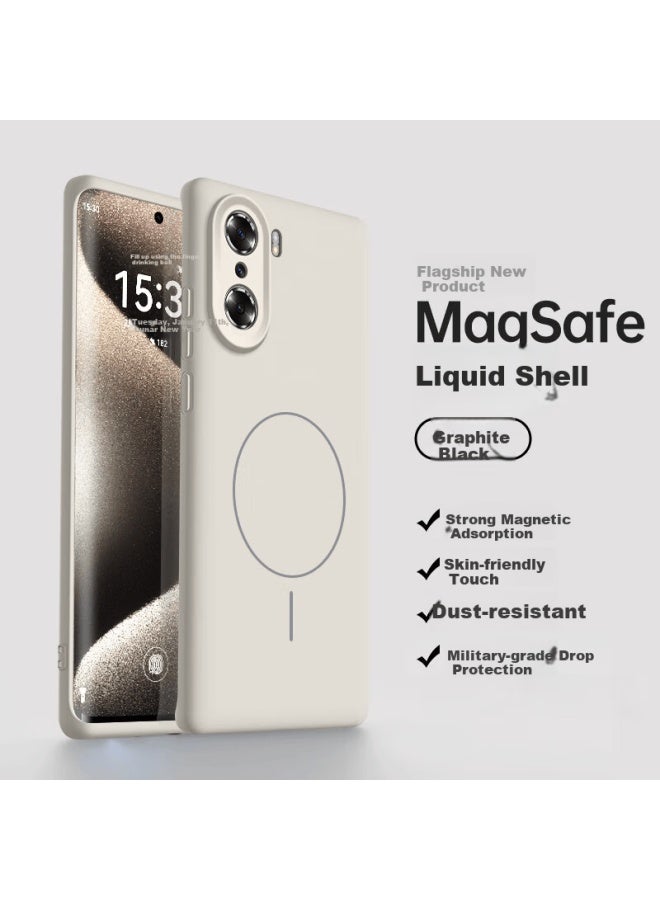 Neyaa Honor 60 Case, Full-coverage Ultra-thin Skin-feel Magnetic Liquid Silicone Shockproof Protective Cover, Simple Uni Antique White