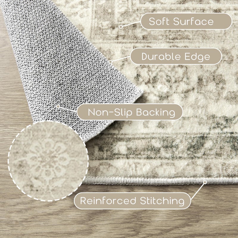 BILEEHOME Cream and Light Tan Rug for Bedroom Neutral Boho Farmhouse Floral Washable Soft Distressed Low Pile Non Slip Area Rugs for Living Room Home Office,5x8 - Image 3