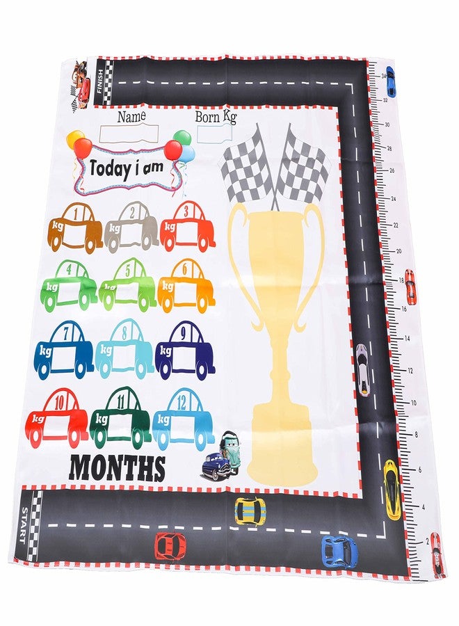 Keshav Creation Baby Boy's and Baby Girl's Monthly Milestone Forever Love Growth Chart Picture Blanket with Month Marker Multicolour 0 to 12 Months_Car Race_1 - Image 3