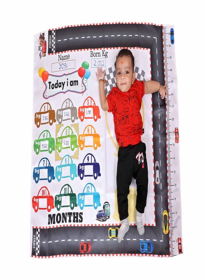 Keshav Creation Baby Boy's and Baby Girl's Monthly Milestone Forever Love Growth Chart Picture Blanket with Month Marker Multicolour 0 to 12 Months_Car Race_1 - Image 1
