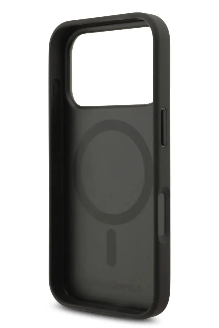 Karl Lagerfeld iPhone 17 Pro MagSafe Case / PU Leather Back Cover with Karl Head Pins - Black