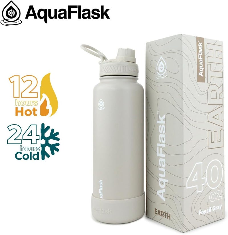 AquaFlask Earth Collection Water Bottle, 1.18L, Vacuum Insulated Stainless Steel, Double-Wall Leak-Proof Wide Mouth, Fossil Gray - Image 2