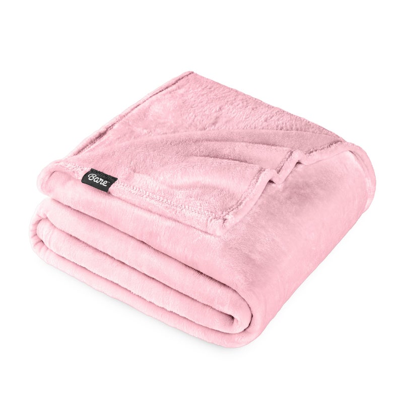 Bare Home Fleece Blanket  Extra Long  Light Pink  Throw for Bed Sofa Couch Movie Night Camping and Travel  Microplush  Cabin Blanket TwinTwin XL Light Pink