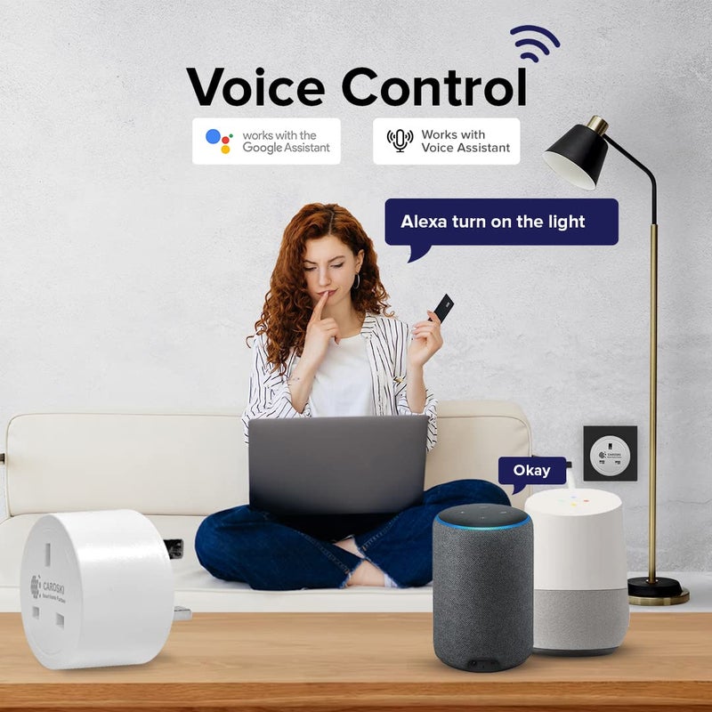 كاروسكي مقبس ذكي WiFi، مقبس ذكي 16 أمبير لمراقبة الطاقة للمنزل الذكي، متوافق مع Alexa وGoogle Assistant، مع تحكم عن بُعد وتحكم صوتي، مع ضمان لمدة عام واحد (عبوة من 2) - Image 5