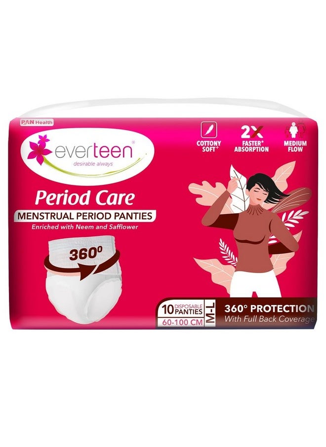 everteen Period Care M-L Disposable Period Panties For Women, Cottony Soft, Menstrual Sanitary Pads Panty Enriched With Goodness Of Neem And Safflower - 1 Pack (10 Panties) 2X Faster Absorption, 360° Protection  - Image 1
