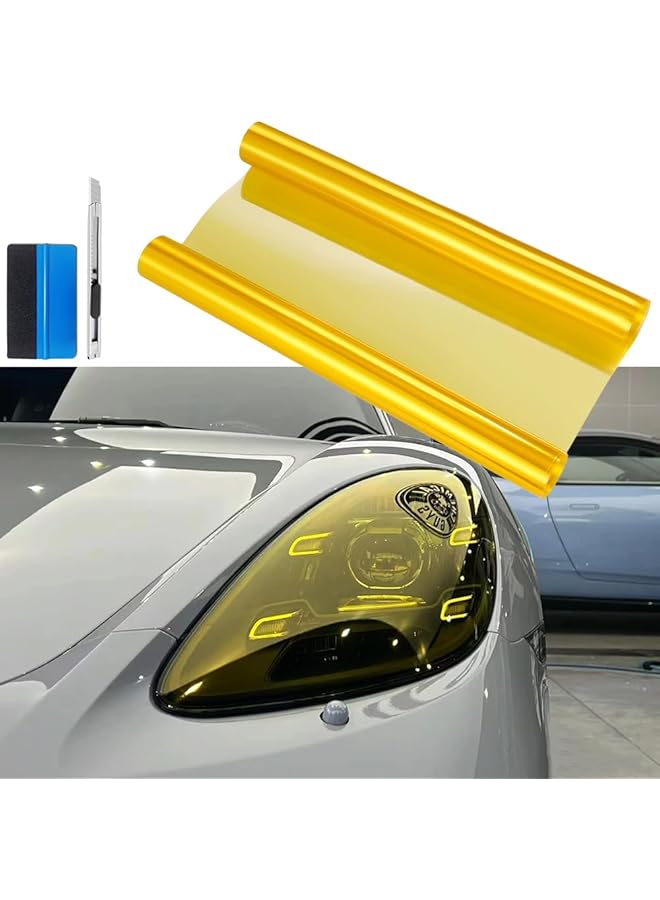 Generic 12 By 48 Inches Self Adhesive Auto Car Tint Headlight Taillight Fog Light Vinyl Smoke Film Sheet Sticker Cover (Yellow)  - Image 1