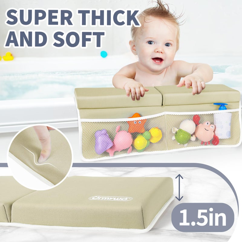 URMYWO Bath Kneeler and Elbow Rest Pad Set - 1.5" Thick Baby Bath Kneeler Pads with Toys Organizer, Anti-Slip Cozy Knee & Arm Support Bathtub Mat, Quick Dry Kneeling Pad for Baby Bath Time - Image 2