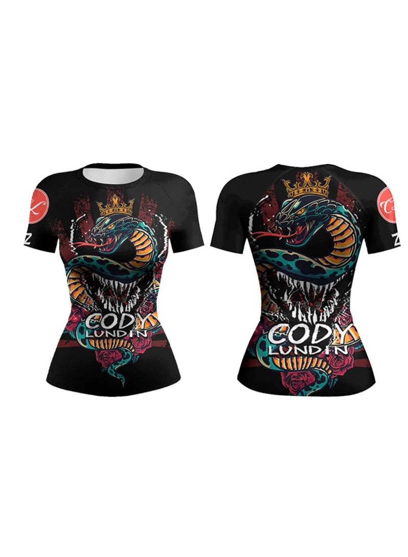 Women Fighting Grappling Clothes BJJ  jiu jitsu Rash Guard Moisture Tattoo Cool Female Casual T-shirt - Image 2
