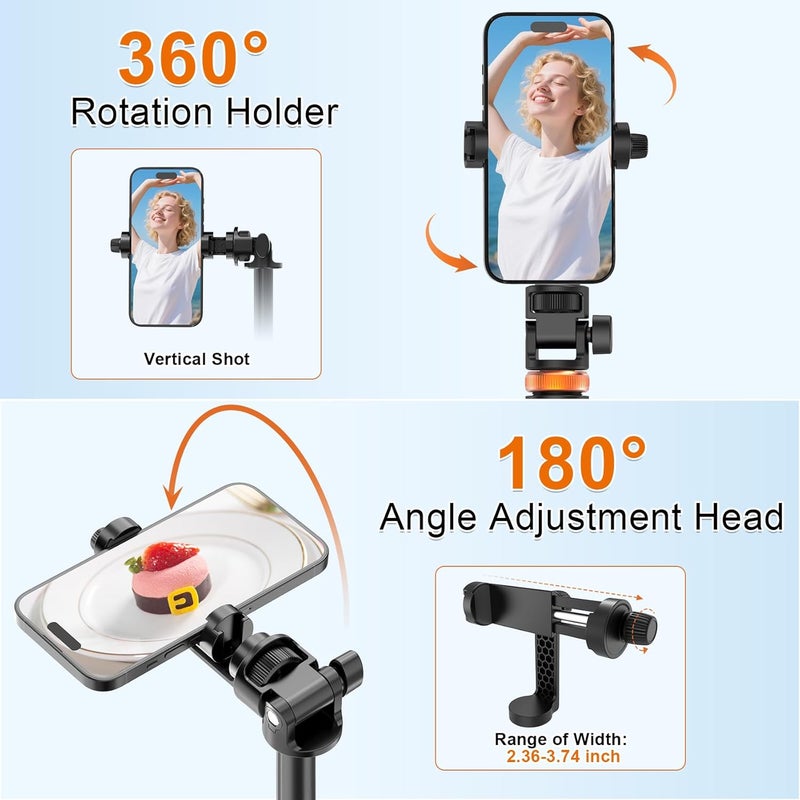 Eocean 157cm Phone Tripod, Extendable Tripod for iPhone, Selfie Stick with Remote & Phone Holder, Mobile Phone Stand for Photography Video Recording Travel, Compatible with iPhone/Android - Image 3
