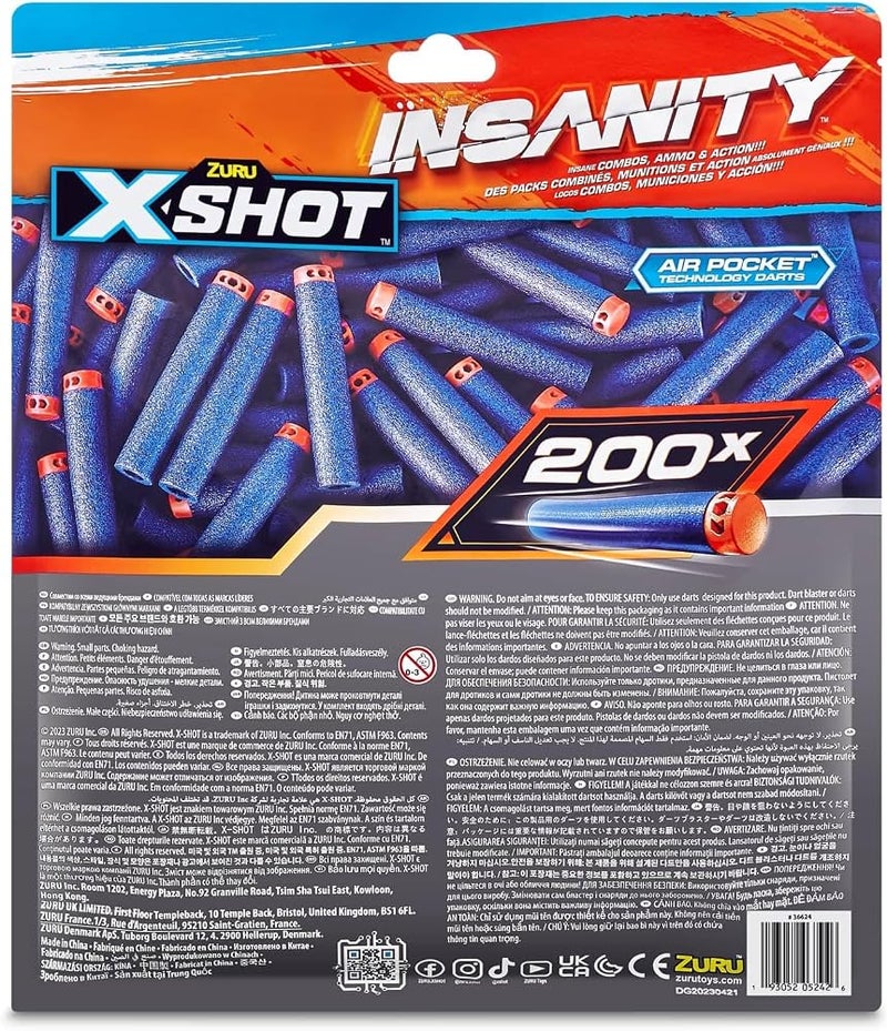 x_shot رصاصات X-Shot Insanity بتقنية Air Pocket، 200 رصاصة قابلة لإعادة التعبئة، متوافقة مع ناريات X-Shot وعلامات تجارية أخرى، أكياس ورقية قابلة لإعادة الإغلاق لتسهيل التخزين - Image 5