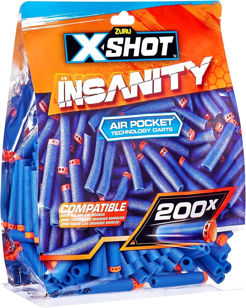 x_shot رصاصات X-Shot Insanity بتقنية Air Pocket، 200 رصاصة قابلة لإعادة التعبئة، متوافقة مع ناريات X-Shot وعلامات تجارية أخرى، أكياس ورقية قابلة لإعادة الإغلاق لتسهيل التخزين - Image 1
