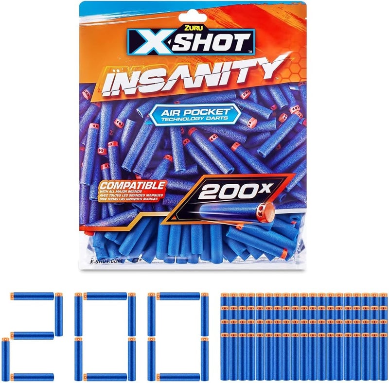 x_shot رصاصات X-Shot Insanity بتقنية Air Pocket، 200 رصاصة قابلة لإعادة التعبئة، متوافقة مع ناريات X-Shot وعلامات تجارية أخرى، أكياس ورقية قابلة لإعادة الإغلاق لتسهيل التخزين - Image 3