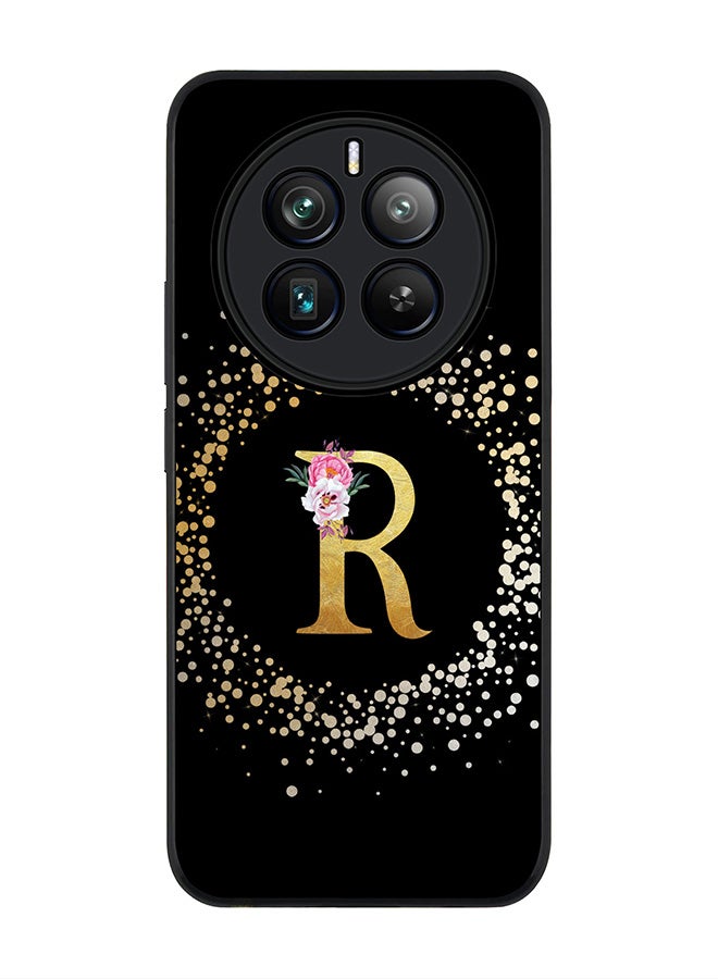 Stylizedd حافظة حواف سوداء متينة لهاتف Realme 12 Pro / Realme 12 Pro Plus 5G، تصميم مخصص بحرف أولي مزخرف بالأزهار - R (أسود) - Image 1