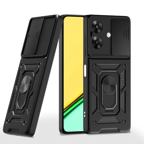 Pikkme Back Cover for Realme Narzo N61 / Realme C61 4G | Sliding Camera Shield with Ring Stand | D10 Full Camera Protection Bumper Case (Black) - Image 1