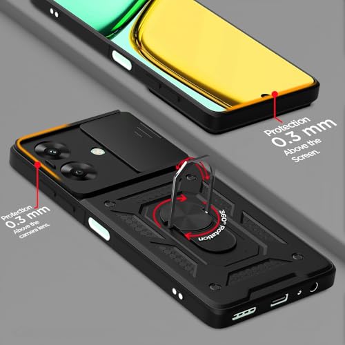 Pikkme Back Cover for Realme Narzo N61 / Realme C61 4G | Sliding Camera Shield with Ring Stand | D10 Full Camera Protection Bumper Case (Black) - Image 4