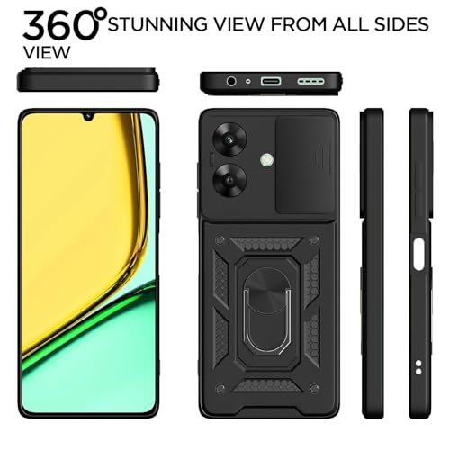 Pikkme Back Cover for Realme Narzo N61 / Realme C61 4G | Sliding Camera Shield with Ring Stand | D10 Full Camera Protection Bumper Case (Black) - Image 5