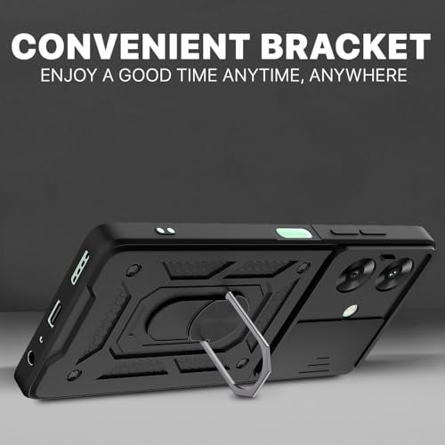 Pikkme Back Cover for Realme Narzo N61 / Realme C61 4G | Sliding Camera Shield with Ring Stand | D10 Full Camera Protection Bumper Case (Black) - Image 3