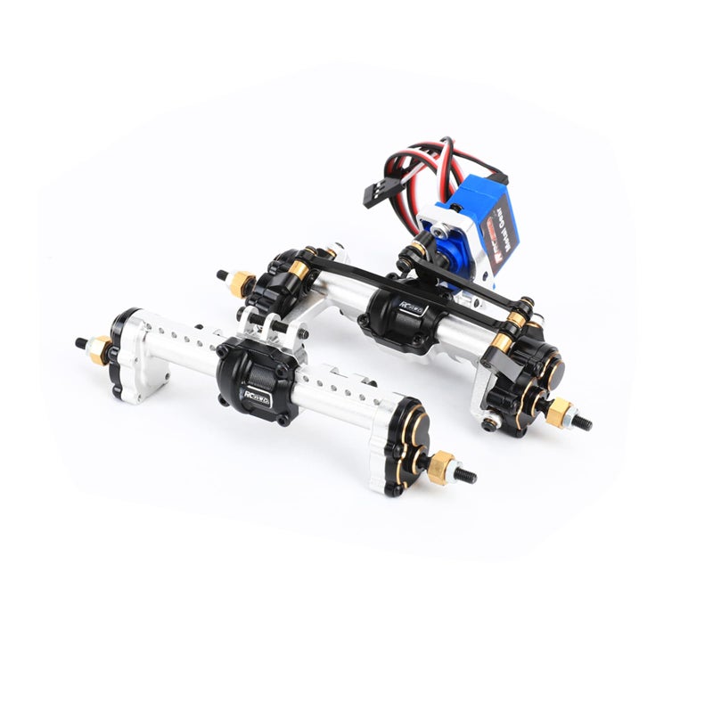 RCAWD Alloy TRX4M Portal Axle with Diff Locker Spool Steering Servo and Center Drive Shaft Set for 118 TRX4M Front Rear Portal Axle Upgrades Part Silver - Image 3