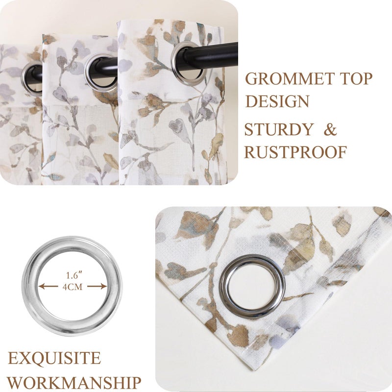 L.Z.E Floral Sheer Curtains 84 Inches Long for Living Room, Light Filtering Taupe Leaf Patterned Curtains for Bedroom Dining Room, Brown Vintage Printed Window Drapes Grommet Top 2 Panels Set - Image 4