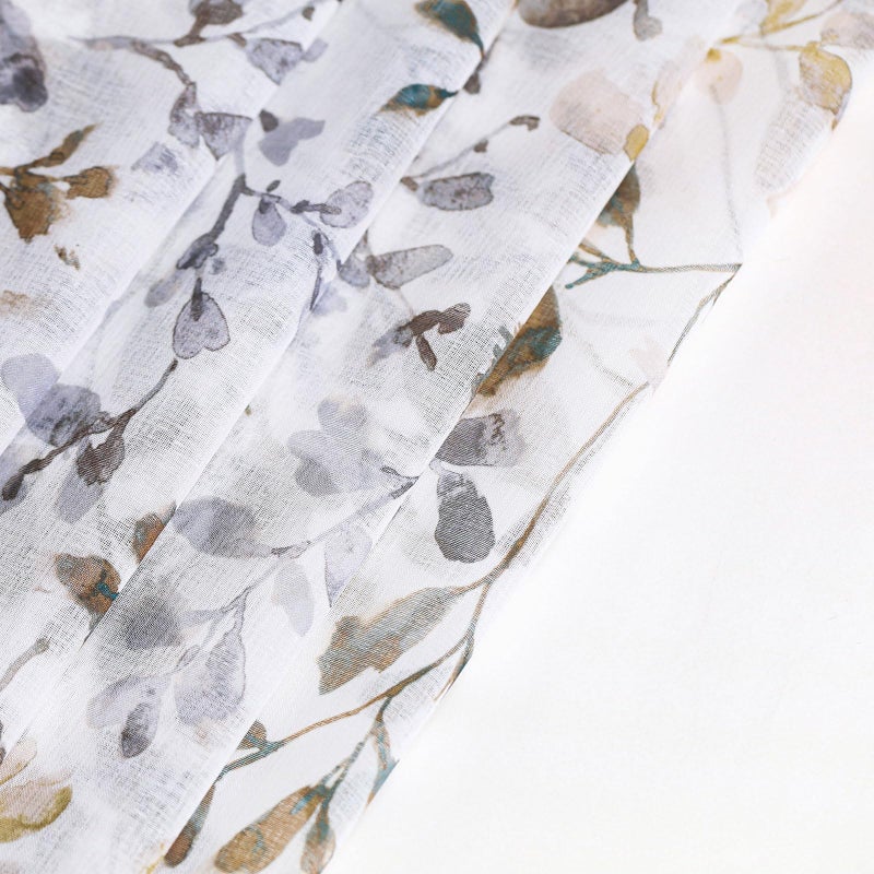 L.Z.E Floral Sheer Curtains 84 Inches Long for Living Room, Light Filtering Taupe Leaf Patterned Curtains for Bedroom Dining Room, Brown Vintage Printed Window Drapes Grommet Top 2 Panels Set - Image 5