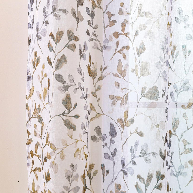 L.Z.E Floral Sheer Curtains 84 Inches Long for Living Room, Light Filtering Taupe Leaf Patterned Curtains for Bedroom Dining Room, Brown Vintage Printed Window Drapes Grommet Top 2 Panels Set - Image 3