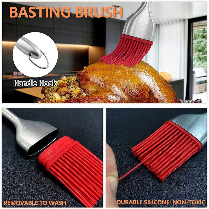 P-Plus International Silicone Basting Brush Set,Stainless Steel Basting Brush with Silicone Bristles for BBQ/Grilling/Pastry/Turkey Baster, BPA Free, FDA Approved (Pack 2(9 + 12 inch) Red) - Image 5