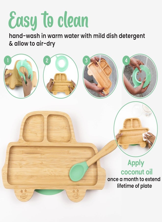 StarKiddo®️ Bamboo Plate for Kids and Baby-Led Weaning | 3 Sections | Non-Toxic | Super Strong Suction Cup - Natural Bamboo | BPA Free | Baby Plate for Stay Put Feeding (Rider-Yellow) - Image 4