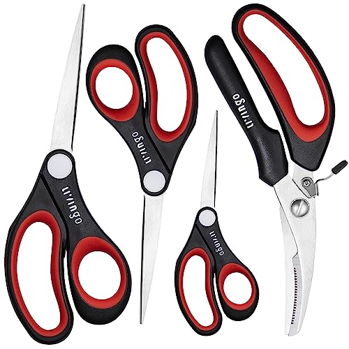 LIVINGO All Purpose Scissors Set - 4 Pack Sharp Multipurpose Heavy Duty Shears for Kitchen Cooking Sewing Fabric Cutting Poultry Food Paper Craft Office Household School Multi Pack Utility Shears - Image 1