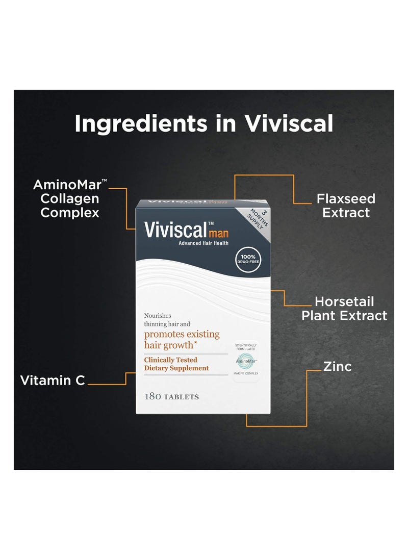 Viviscal - Men's Hair Growth Supplements 180 Tablets - 3 Month Supply - Image 1