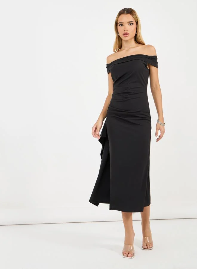 Styli Off-Shoulder Slit Dress