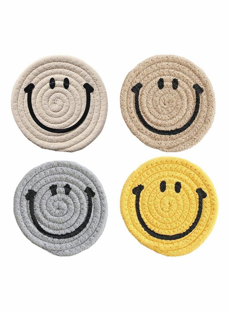Y&D 4 Pieces Cotton Woven Table Mat, Hand Coasters, Round Place Mats, Cute Stylish Smiley Non-Slip Insulation Thread Mat for Dining Table, Coffee Kitchen  - Image 2