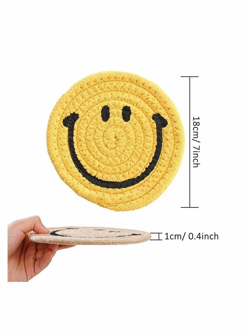 Y&D 4 Pieces Cotton Woven Table Mat, Hand Coasters, Round Place Mats, Cute Stylish Smiley Non-Slip Insulation Thread Mat for Dining Table, Coffee Kitchen  - Image 3