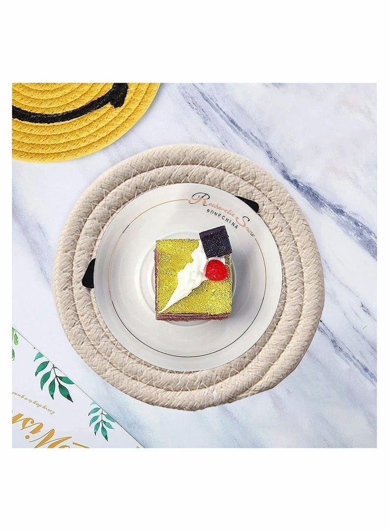Y&D 4 Pieces Cotton Woven Table Mat, Hand Coasters, Round Place Mats, Cute Stylish Smiley Non-Slip Insulation Thread Mat for Dining Table, Coffee Kitchen  - Image 5