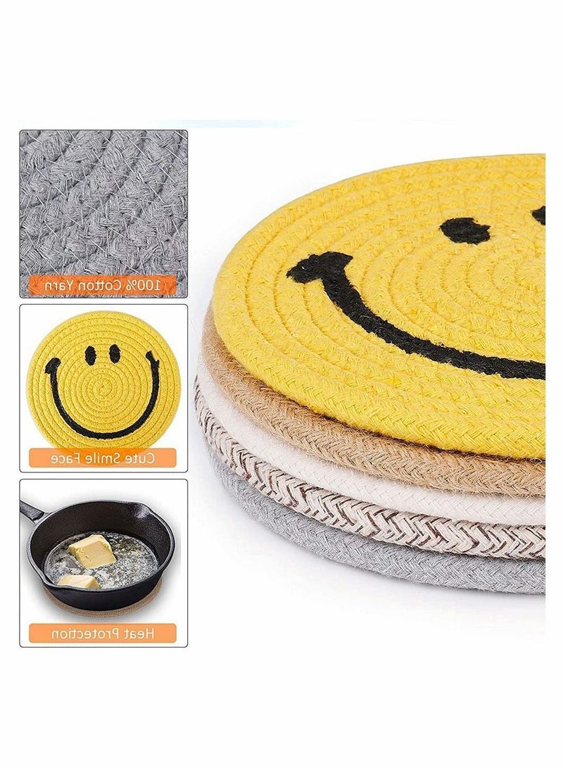 Y&D 4 Pieces Cotton Woven Table Mat, Hand Coasters, Round Place Mats, Cute Stylish Smiley Non-Slip Insulation Thread Mat for Dining Table, Coffee Kitchen  - Image 4
