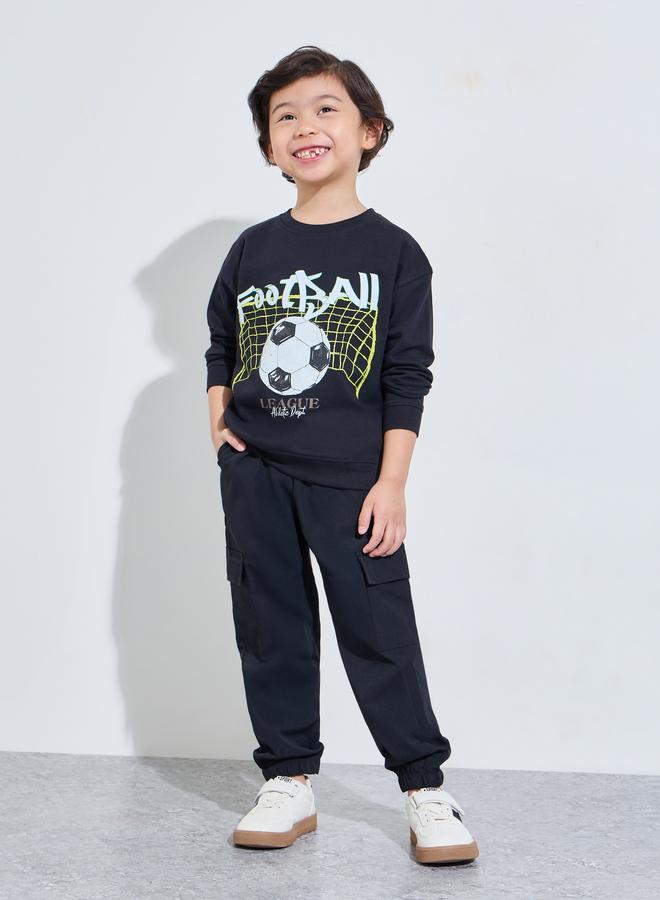 Styli Boys Black Football Print Regular Fit Sweatshirt - Image 2